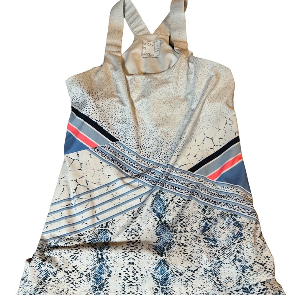 Lucky in Love S 4-6 Tennis SET Top Skort Small Snake Blue Peach White Pickleball - Picture 2 of 11